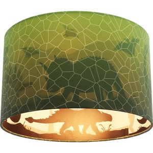 Olucia - Plafondlamp Dino - Groen - Stof - Geschikt voor Kinderkamer