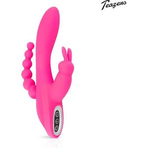 Teazers Dubbele Rabbit Vibrator – Vibrators Voor Vrouwen met Driedubbele Stimulatie – Tarzan Vibrator – Roze