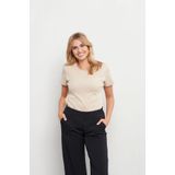 &Co Woman - Top - Zand - Korte Mouwen - Aansluitende Pasvorm