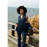 Co Woman - Wijde Broek - Indigo Blauw - Melange Travel-Quality Stof