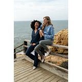 Co Woman - Wijde Broek - Indigo Blauw - Melange Travel-Quality Stof