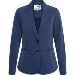 &Co Woman, Jassen, Dames, Blauw, XS, Polyester, Melange Travel Blazer met Paspelzak