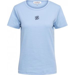 Co Woman - Geborduurd T-shirt - Lichtblauw - Geribbelde Stof - Korte Mouwen