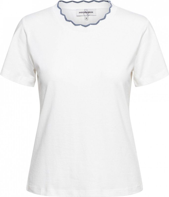&Co Woman, Tops, Dames, Wit, 2Xl, Katoen, Elegante T-shirt met geschulpte rand