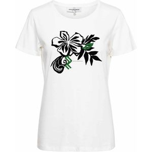 &Co Woman - HA-Off White - T-shirt - Korte Mouwen - Zwart met Olijf Groen