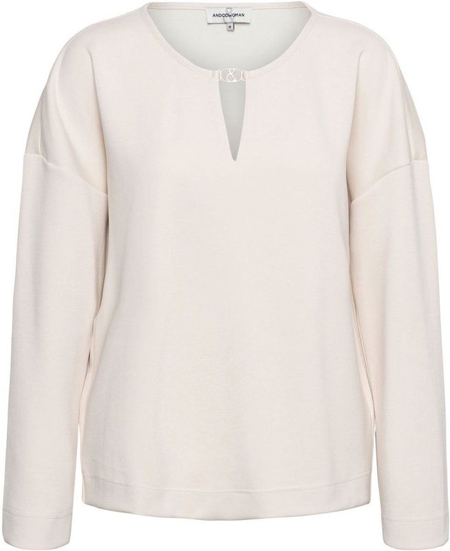 &Co Woman - Blousetop - Beige - 3XL - Ronde Hals - Lange Mouw