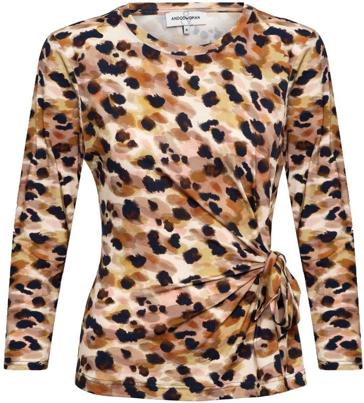 &Co Woman - Top - Bruin - Aansluitend - Rechte Mouwen - Ronde Hals