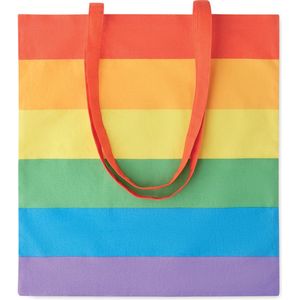 Boodschappentas - Big shopper - Schoudertas - Strandtas - Vrouw - Heren - Dames - Maximaal 2,5 kilo draaggewicht - 38 x 42 cm - Katoen - Regenboog - multicolor
