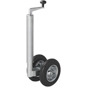 ProPlus Dubbel Neuswiel voor Aanhanger Ø48 mm - Draagvermogen tot 150kg - Hoogte 55-77 cm - Dubbel Wiel - Steunwiel met Stalen Velg - Massieve PU Banden - Bandenmaat Ø200 x 50 mm