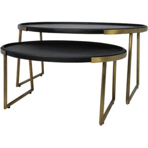 HSM Collection-Ovale Salontafel Paulson S/2-90x60x45/70x50x35-Zwart/Goud-Mango/Metaal - 1 items