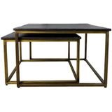 HSM Collection Vierkante salontafel Finnley - 70x70 cm - black wash/antique gold - s/2