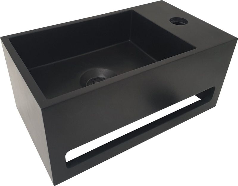 BWS - Fontein met Handdoekhouder - Mat Zwart - 35.6x20.3x15.9 cm