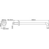 Wiesbaden Caral Gebogen Douchearm 35 cm. - Geborsteld Koper