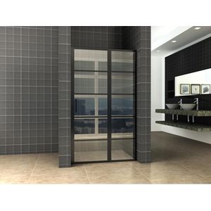 Wiesbaden Horizon nisdeur met vast deel en raster 1100 x 2000 x 8mm nano helder glas/mat zwart 20.3573