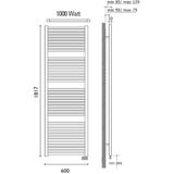 Wiesbaden Elara Elektrische Radiator 181,7 x 60 cm. - Mat Zwart