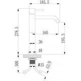 Wiesbaden Hoge Wastafelkraan Style XL Geborsteld Messing