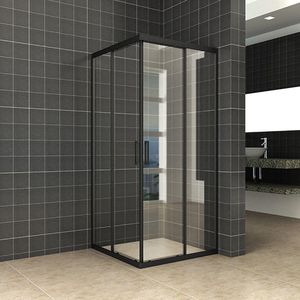 Douchecabine Wiesbaden Skyline Hoekinstap + 2 Schuifdeuren 90x90x200 cm 8mm Helder Glas NANO Coating Mat Zwart