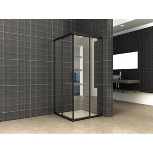 Wiesbaden Skyline Hoekinstap met 2 Schuifdeuren 80 x 80 x 200 cm.- 8 mm. Nano - Mat Zwart