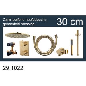 Inbouwthermostaatset wiesbaden caral rond 30 cm plafonduitloop geborsteld messing goud pvd coating