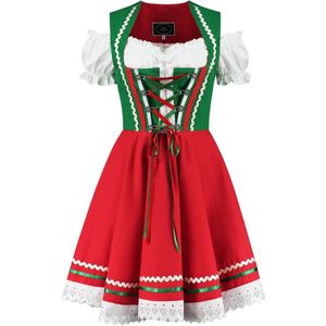 Dirndl Jurk - Dames - Oktoberfest - Tiroler - Groen-Rood - Maat XXXL/46