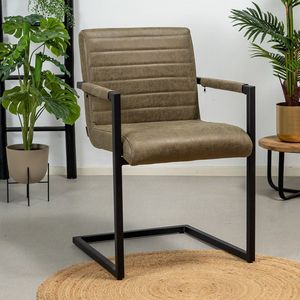 Bronx71® Eetkamerstoel olijfgroen Block - Eetkamerstoelen met armleuningen - Industrieel - Eco leer stoel - Waterafstotend - Eetkamerstoel groen - Eetkamerstoel met armleuning