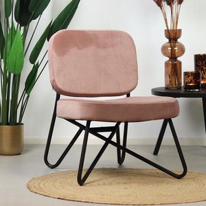 Bronx71® Fauteuil velvet Julia roze - Zetel 1 persoons - Relaxstoel - Kleine fauteuil - Fauteuil roze