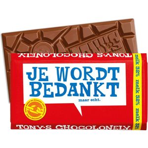 Chocolade Tony's Chocolonely melk bedankt reep 180gr