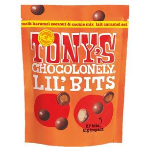 Chocolade Tony's Chocolonely Lil'Bits melk karamel zeezout biscuit 120 gram