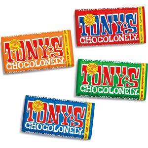 Tony's Chocolonely 4-pack Chocolade Repen Repen Melk en Puur Verjaardag Cadeau Vrouw of Man Geschenkset voor Man en Vrouw Fairtrade Chocola 4 x 180 gram Chocola