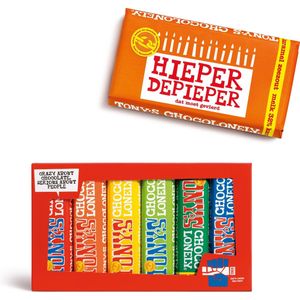 Tony's Chocolonely Verjaardag Bundel: Melk Karamel Zeezout ""Hieper de pieper"" Chocola Verjaardag Cadeau Vrouw of Man - Reep + Proeverijtje - Verjaardagscadeau Geschenkset voor Man en Vrouw