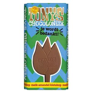 Chocolade Tonys Chocolonely je wordt bedankt! - melk amandel kletskop 180 gram, 1 stuk