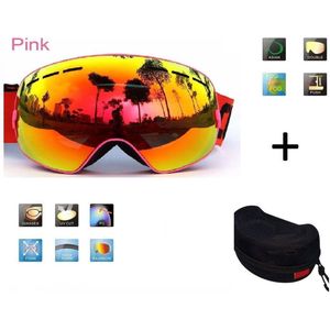 Ski bril + hard case lens Smoke Red frame Roze F type 10 Cat. 0 tot 4 - ☀/☁  extra lens is optie.