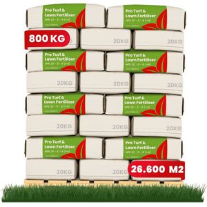 Pro Turf & Gazonmeststof (800kg, 26.600m2) - Speciaal voor Grote Gazons, Sportvelden & Golfbanen - Gefaseerde Afgifte - Gazonmeststof - Meststof Gazon - Voor een Diepgroen Sterk Gazon Zonder Mos en Onkruid - NPK+Mg+S (20+5+8 +4 +9) - Organifer