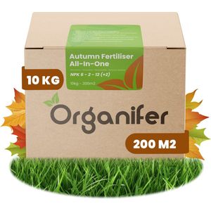 Najaarsmest All-In-One (10kg, 200m2) - Rijk aan Kalium - Gazonmest Najaar - Gazonsmeststof - Organische Meststof - Najaarsmest - Verhoogt de Weerstand van het Gazon tegen Vorst, Droogte, Ziektes en Betreding - Organifer