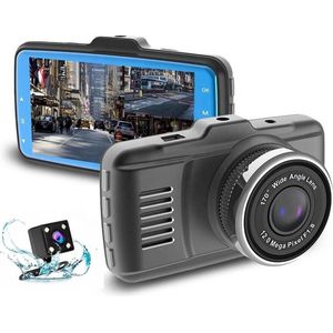 TechU™ Dashcam Dual Camera – M18 – Dashboardcamera – 3 inch Full HD Scherm – Nachtvisie – Looprecording – Bewegingssensor – G-sensor – Parkeermonitor – Incl. Achteruitrijcamera - voor auto -– Kerst & Kerstcadeau