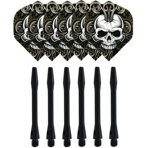 Luxe 6-delige Set Dart As en Patroon Zwart Doodshoofd | Shafts en Flights | Dartpijlen | Dart Accessoires