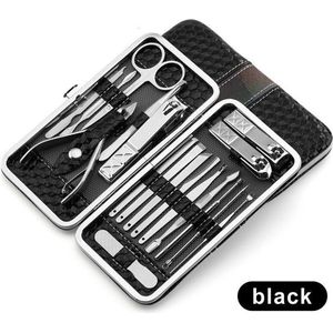 18-delige Manicure Set RVS - Hexagon Zwart - Nagels Pedicure