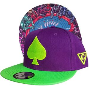 Capiche® Snapback Pet Heren – Black Jack – Paars & Neongroene Pentagram – Pet Heren – Sportcap – Baseball Cap – Voor Mannen – Casino Pet