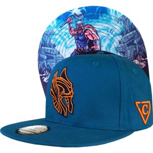 Capiche® Snapback Pet Heren – Thor – Blauw & Oranje – Verstelbaar met Druksluiting – Sportcap – Baseball Cap – Mannen Cap – Noorse Mythologie
