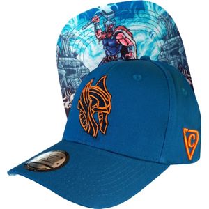 Capiche® Baseball Pet Heren – Thor – Blauw & Oranje – Verstelbaar met Druksluiting – Sportcap – Curved Pet – Noorse Mythologie