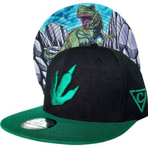 Capiche® Snapback Kinder Pet – T-Rex – Zwart & Groen – Verstelbaar met Druksluiting – Sportcap – Baseball Cap – Kindermaat