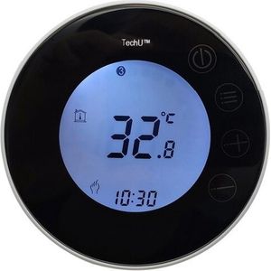 TechU™ Smart Thermostaat Round – Zwart met Witte Rand – Alleen voor CV-ketel – Wifi & App – Google Assistant & Alexa – Persoonlijk programma instelbaar