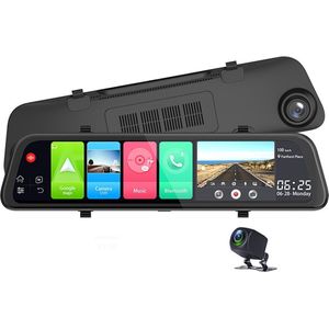 TechU™ Dashcam Voor en Achter Camera – M28 Zwart – Dashboardcamera – 11.66 inch Scherm – GPS & Wifi – G-sensor – Bewegingssensor – Loop recording – Nachtvisie – 170° Wijdhoeklens – Incl. Achteruitrijcamera - voor auto