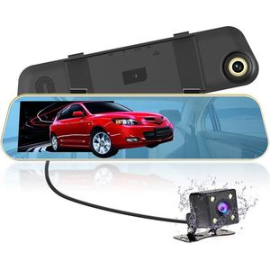 TechU™ Dashcam Voor en Achter Camera – M30 Zwart – Dashboardcamera – 4.3” Scherm & 12” Spiegel – G-sensor – Bewegingssensor – Loop recording – Nachtvisie – 150° Wijdhoeklens – Incl. Achteruitrijcamera - voor auto