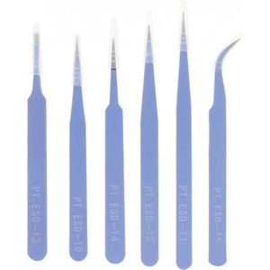 6 Stuks Pincet Set – RVS – Precisie voor Hobby, Sieraden, Laboratorium – Paars