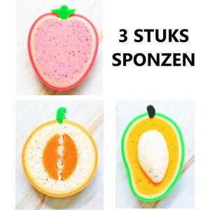3 Stuks Scrub Sponzen – Fruit Sponzen – Exfoliate Bad & Douche – Spons Scrub – Exfoliëren