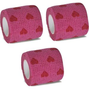 3 Stuks Sporttape – Pink Love – Viscose 5 cm – Blessure Tape – Flexibel & Extra Stevig