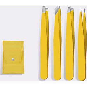 4 Stuks Pincet Set – RVS – Verschillende Pincetten – Geel