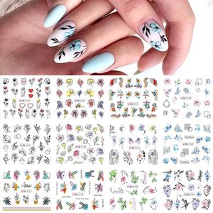 12 Stuks Nagelstickers – Bloemen & Bladeren met Zwarte Omlijning – Nail Art Stickers