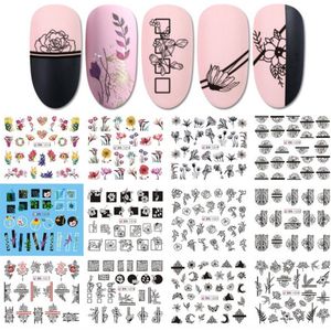 12 Stuks Nagelstickers – Zwart – Rozen, Botanisch – Nail Art Stickers – Set van 12 nagelstickers – Zwarte rozen designs – Botanische patronen – nail art – Stijlvolle en elegante stickers